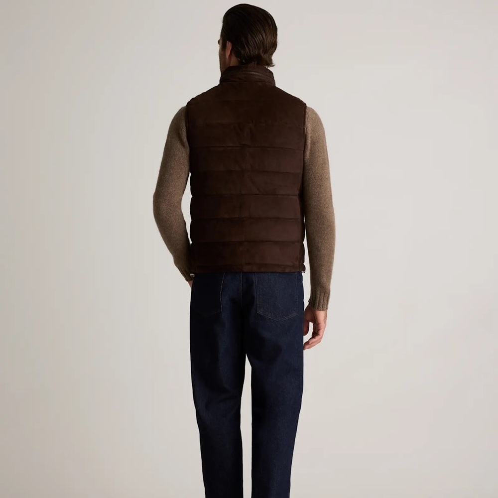 QUINCE 100% Suede Puffer Vest Mens Size XL Color Brown - Picture 7 of 11
